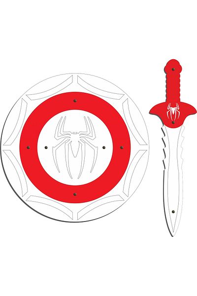 Ahtek Wooden Toy Set of 2, Spiderman Figure Shield and Sword