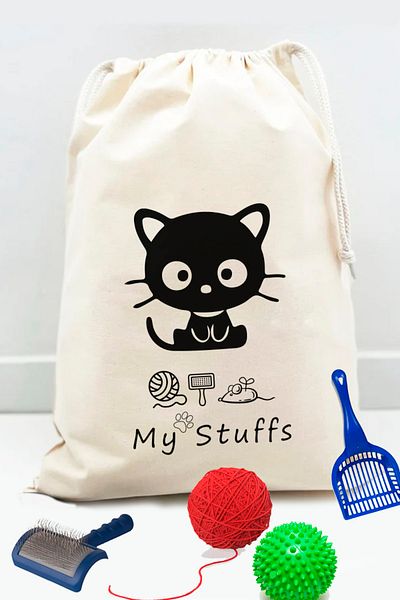 kesesepeti Cloth Organizer Washable Patterned 100% Cotton Cat Stuff Toy Organizer Bag - Organizer | Gato