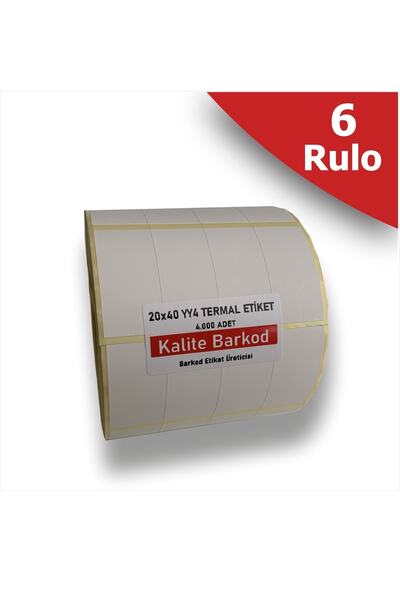Kalite Barkod Etichetă termică 20x40 cu 4 pe rând |   6 role de etichete cu coduri de bare |