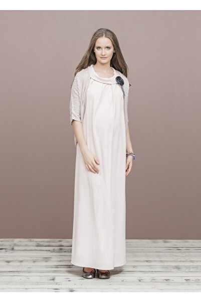 Even Fashion Hamile Giyim Long Maternity Dress with Flower Accessories