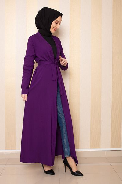 SGS Purple Striped Belted Seasonal Abaya