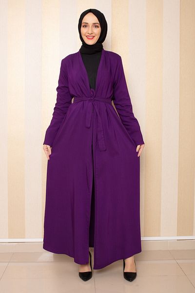 SGS Purple Striped Belted Seasonal Abaya