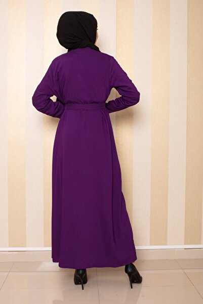 SGS Purple Striped Belted Seasonal Abaya