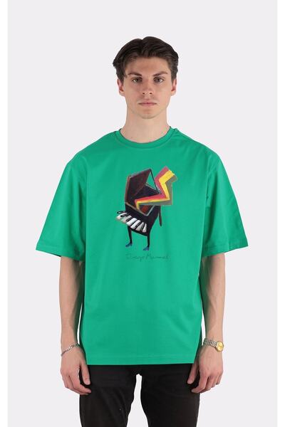 GreenMint تي شيرت أخضر برقبة دائرية مقاس كبير موسيقى البيانو 6_em2319