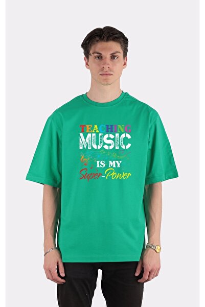 GreenMint تي شيرت أخضر كبير الحجم برقبة دائرية لمدرس الموسيقى هدية تعليمية مض...