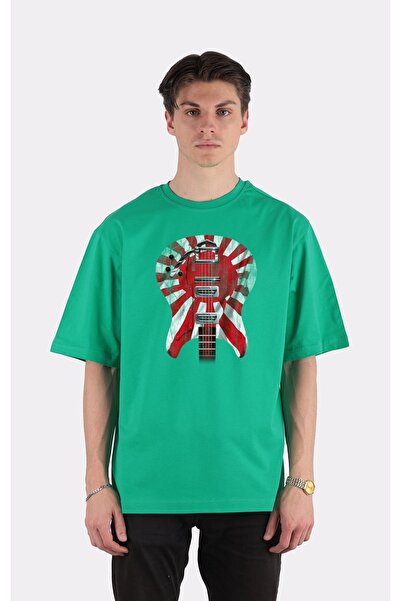 GreenMint تي شيرت أخضر كبير الحجم برقبة دائرية وجيتار للجسم Japan2_em1497