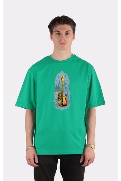GreenMint تي شيرت أخضر كبير الحجم برقبة دائرية، تشريح الموسيقى_em1916