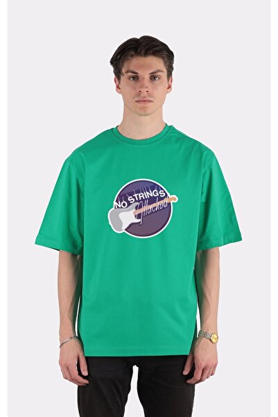 GreenMint تي شيرت أخضر كبير الحجم برقبة دائرية بدون سلاسل - Guitar_em2267