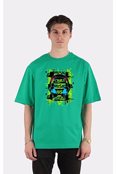 GreenMint تي شيرت أخضر كبير الحجم برقبة دائرية موسيقى الطاقة Dj_em2344