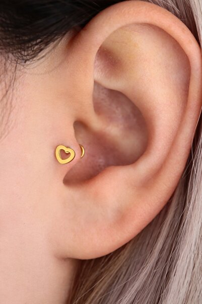 Vilma Aksesuar Cerrahi Çelik Tragus Kalp Piercing Gold Renk (6mm)
