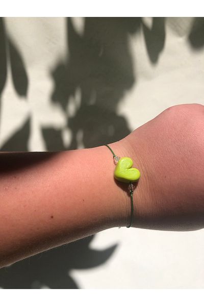 Tam Seramik Handmade Murano Glass Bracelet Pistachio Green Heart