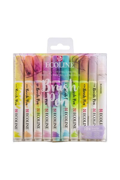 Talens Ecoline Brush Pen Brush Tip Pen Set 10 Colors Pastel Colors