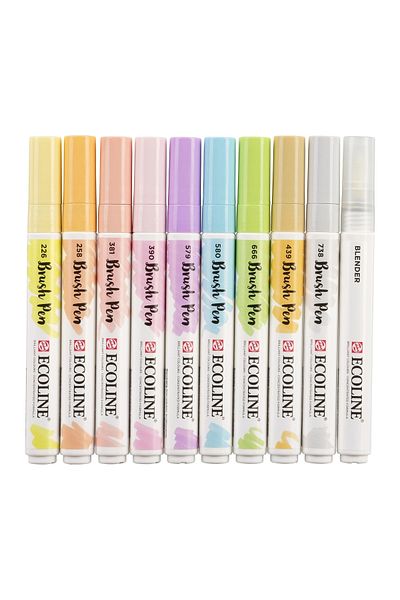 Talens Ecoline Brush Pen Brush Tip Pen Set 10 Colors Pastel Colors