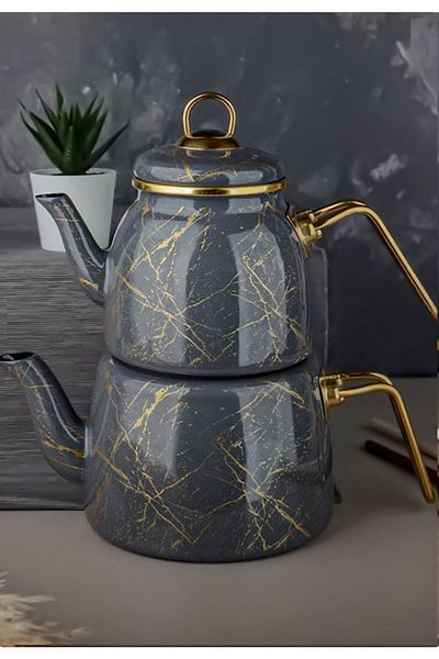 Bayev Enamel Teapot Marble Pattern Gray Enamel Elite Class Gray Broken Marble200921