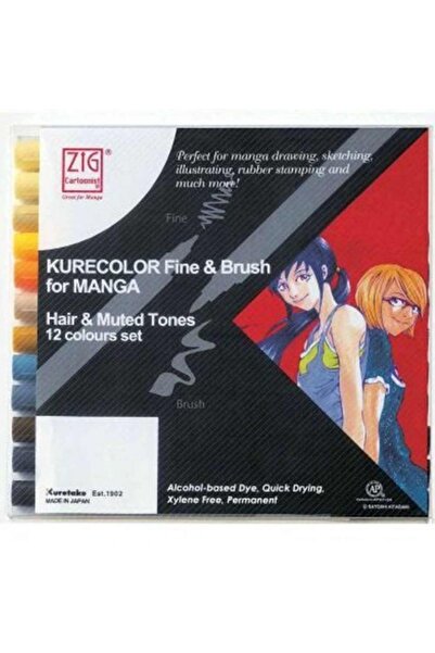 Zig Kurecolor Fine & Brush for Manga Set of 12 Muted Tones
