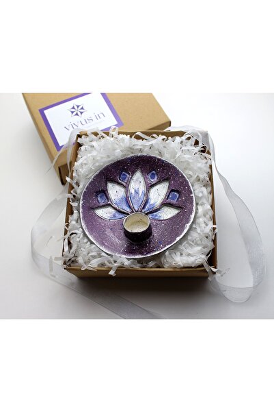 vivus in Lotus Palo Santo Tütsü Hediyeli Seramik Tütsülük El Yapımı Mürdüm Gümüş