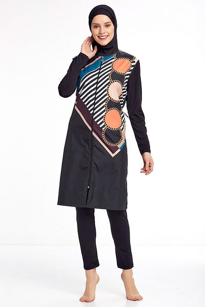 ROZAMAY Patterned Zippered Hijab Swimsuit