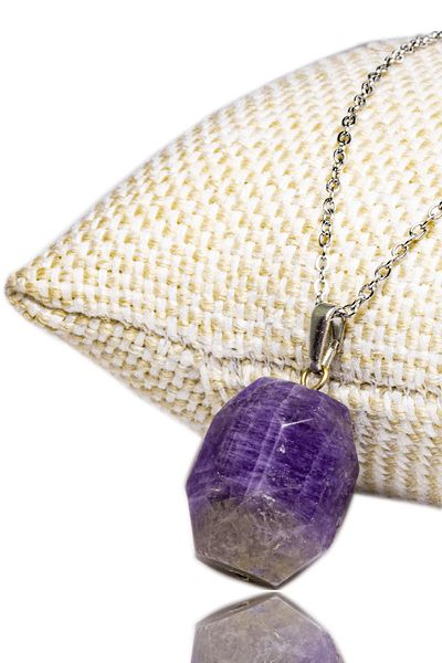 Tesbih Atölyesi Certified Natural Amethyst Stone Necklace Diamond Cut