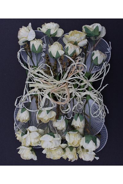 Lora Wedding Κιτ λουλουδιών από χαρτί κρέμας 11cm με ρακέτες 12 τμχ