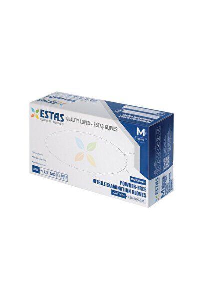 ESTAŞ قفازات 100% نيتريل خالية من البودرة 100 قطعة مقاس M إنتاج محلي 100%