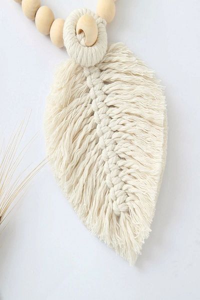 Emtory Home 2 Pieces Ecru Curtain Leaf Wooden Beaded Curtain Ornament