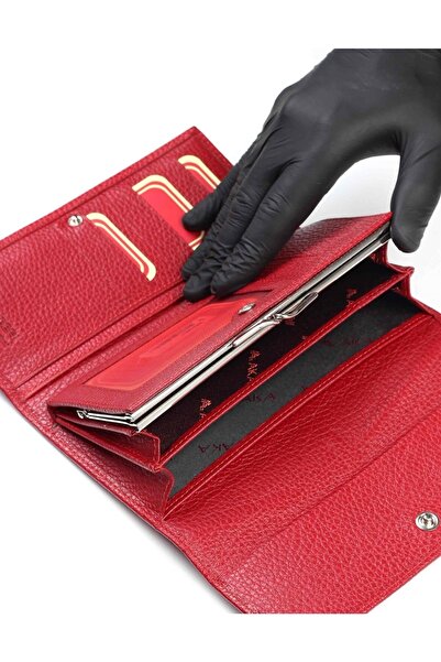 Aka Deri 490 Genuine Leather Wallet Red