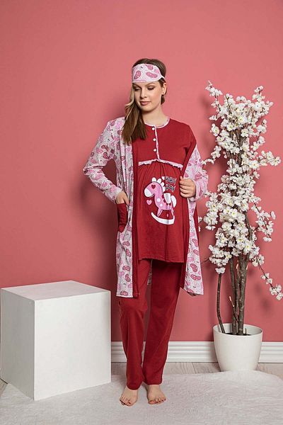 ELİTOL Cotton Maternity Pajama Set with Robe