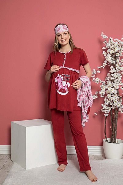 ELİTOL Cotton Maternity Pajama Set with Robe