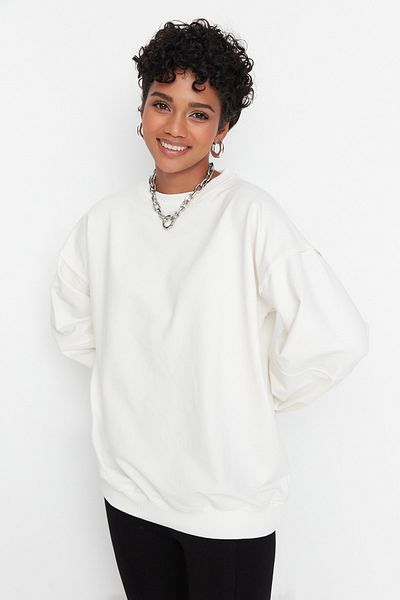 Trendyol Collection Ecru Rib Detailed Oversize tenká pletená mikina TWOAW23SW00533