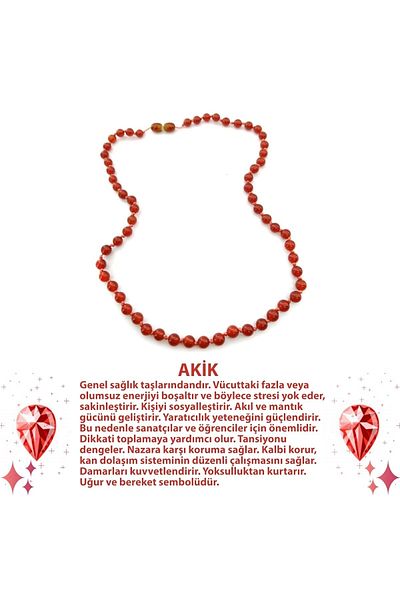 OSMANLI DEĞERLİ TAŞ Certified Red Agate Natural Stone Necklace M205