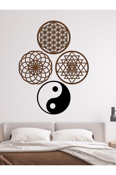 GİZEM SHOP Flower of Life,Sriyantra,Torus and Ying Yang Set of 4 Sacred Geometric Shapes 39X39Cm