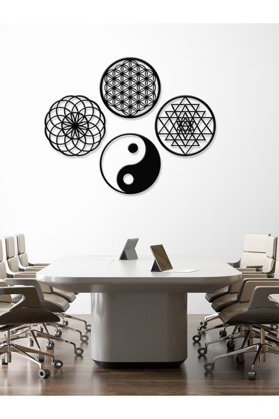 GİZEM SHOP Flower of Life,Sriyantra,Torus and Ying Yang Set of 4 Sacred Geometric Shapes 39X39Cm