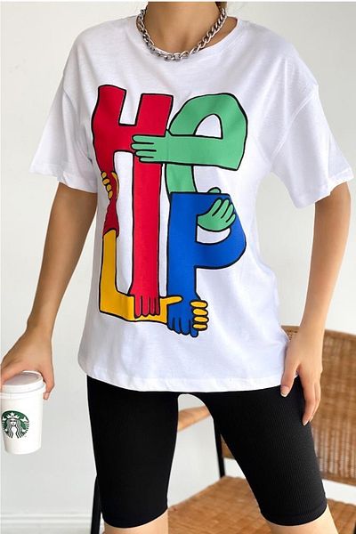 FEMELLE Tricou din bumbac cu decolteu rotund pentru femei