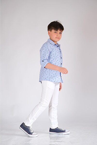 Taygoo Pamuk Gömlek Uzun Kol Mavi Punky Animals 2022-b-0002