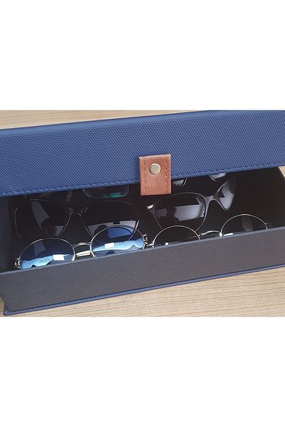 Adalinhome Multi-Purpose Leather Covered Glasses Storage Box Navy Blue