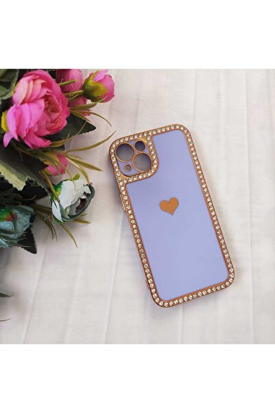 Aksesuarda Moda Iphone 13 Taşlı Kalpli Lazer Silikon Kılıf