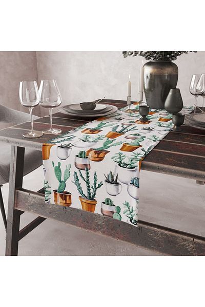 Lostello Home Runner cu model cactus în ghiveci, alb, maro, verde, imprimat digital