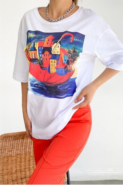 FEMELLE Tricou cu imprimeu pentru damă, cu gât crew, sezon nou