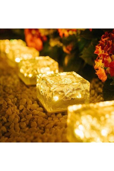 Technojet 4adet Solar Güneş Enerjili 4ledli Buz Cam Zemin Dekoratif Bahçe Aydınlatma Kristal Havuz