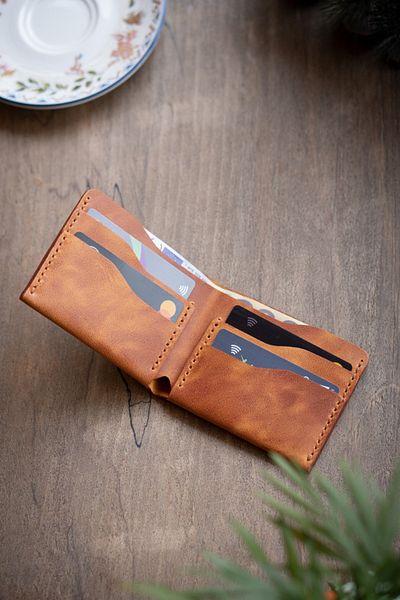 minimal X design محفظة كلاسيكية - جملي - جلد طبيعي، صناعة يدوية - تصميم بسيط