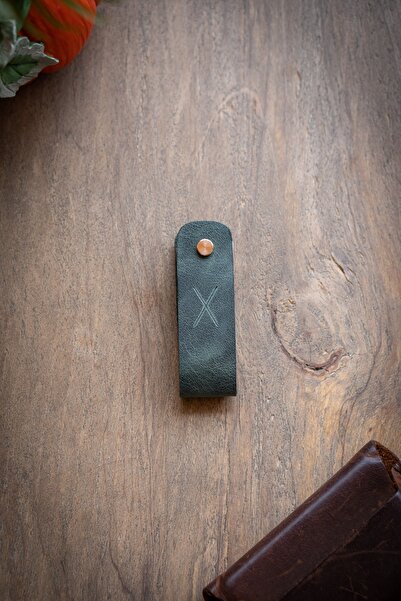 minimal X design Leather Keychain Long 2-3 Key Capacity - Ocean Green - Minimalist Design