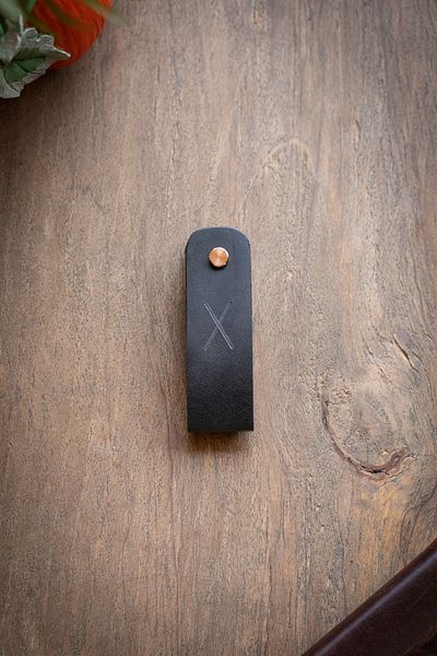 minimal X design Leather Keychain Long 3-4 Key Capacity - Anthracite - Minimalist Design