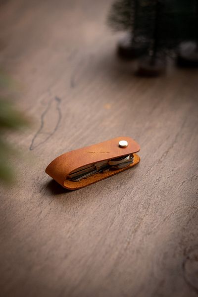 minimal X design Leather Keychain Long 3-4 Key Capacity - Camel - Minimalist Design