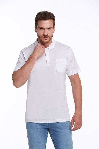 Hatemoğlu Λευκό μπλουζάκι Polo Neck Regular Fit - 100% βαμβάκι