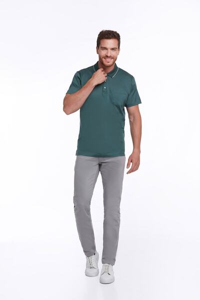 Hatemoğlu Green Regular Fit Plain 100% Cotton Polo Collar T-Shirt