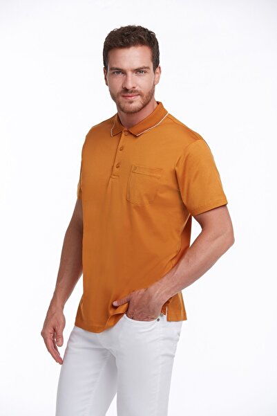 Hatemoğlu Orange Regular Fit Plain 100% Cotton Polo Collar T-Shirt