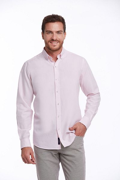 Hatemoğlu Ροζ Comfort Fit Απλό 100% βαμβακερό γιακά με μακρυμάνικο πουκάμισο Oxford