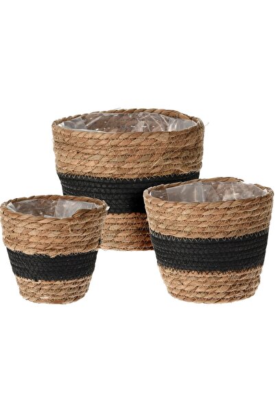 Genel Markalar Hasır Saksılık 3 Lü - Siyah