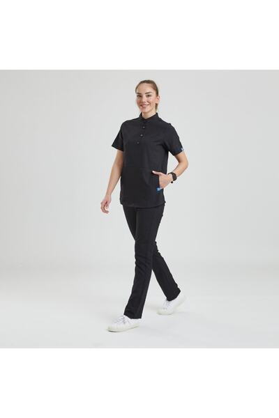 Wio Uniform Likralı Dinamik Crocus Doktor Hemşire Cerrahi Forması – Kadın, Siyah