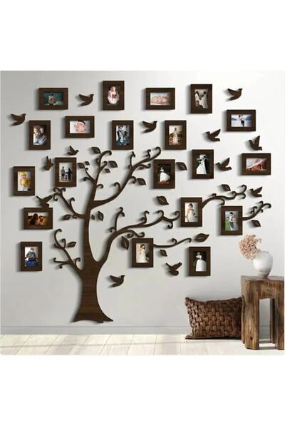 evdeucuz Ahşap Soy Ağacı 20 Çerçeveli Kahverengi